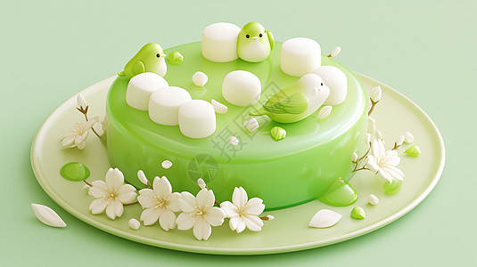 绿色调春天主题卡通蛋糕图片