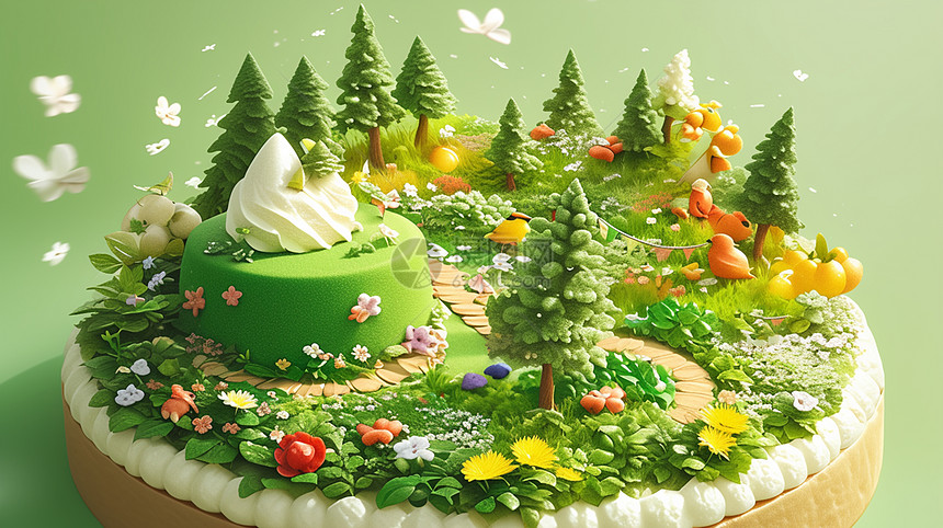 绿色调清新美丽的蛋糕小岛图片