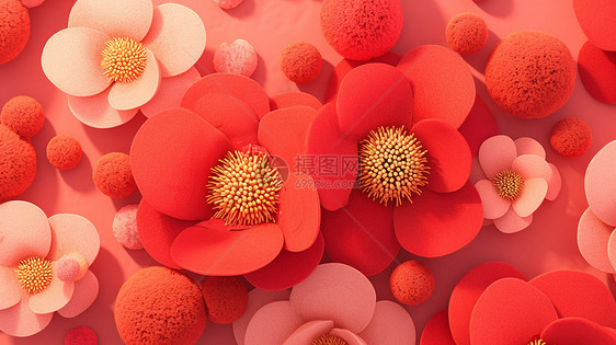 红色喜庆盛开的卡通花朵背景图片