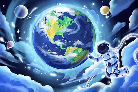 治愈系中国航天日地球宇航员太空宇宙场景插画图片