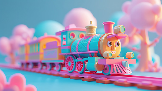 火车素材立体小火车3D图标插画