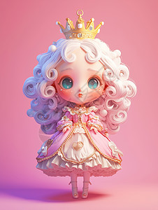 头上戴着皇冠穿着粉色公主裙的金发卡通小公主图片