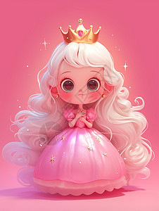 戴着皇冠穿着粉色公主裙的金发卡通小公主图片