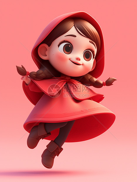 穿红色披风立体可爱的卡通小女孩图片