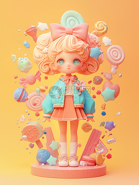可爱的糖果色立体卡通小女孩IP图片