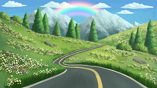 春季公路风景背景图片