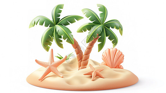夏天椰子树3D图标图片