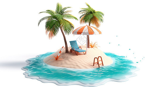 海滩椰子树躺椅3D图标图片
