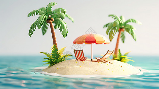 椰子树躺椅3D图标图片