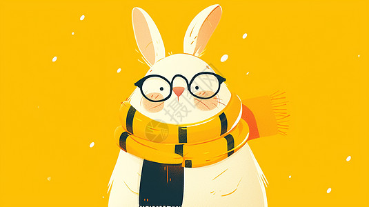 围着黄色格子围巾戴着眼镜的扁平风兔子高清图片