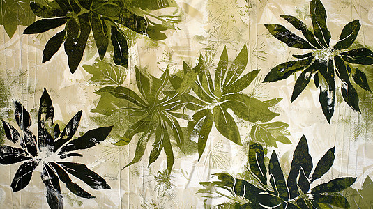 植物印拓的布料图片