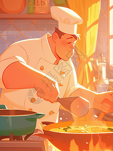 正在厨房努力做饭的卡通厨师图片