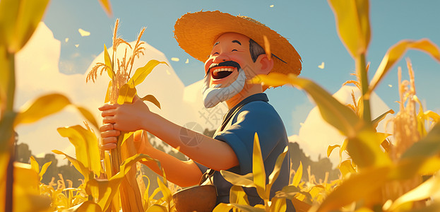 戴着草帽在田地间干农活的农民图片