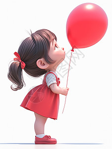 qq糖吹泡泡糖手拿气球的可爱卡通小女孩插画