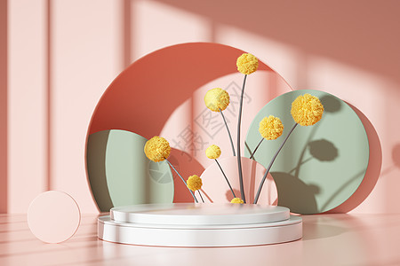 粉色毛绒花朵展台背景图片