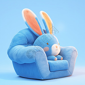 卡通沙发上一只可爱的毛茸茸的兔子图片