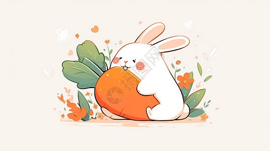 抱着大胡萝卜的可爱卡通小白兔高清图片