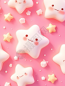 粉色背景上彩色立体可爱的卡通小星星图片