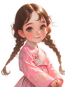 穿着粉色古风服装可爱的大眼睛卡通小女孩图片