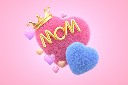 3D立体毛绒爱心母亲节场景图片