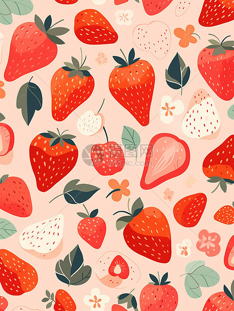 平铺红色的卡通草莓背景图片