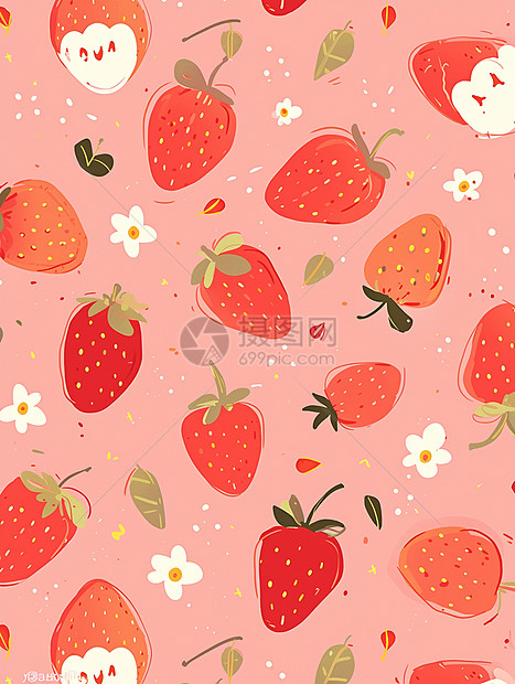 平铺红色可爱的草莓背景图片