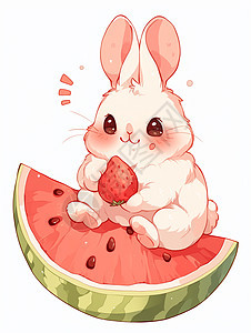 西瓜上的可爱卡通小白兔图片
