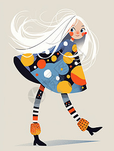 白色长发可爱的小女孩穿着彩色圈圈卡通斗篷图片