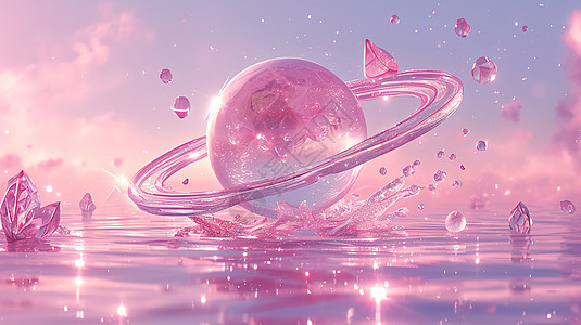 水中梦幻透明的粉色卡通星球图片