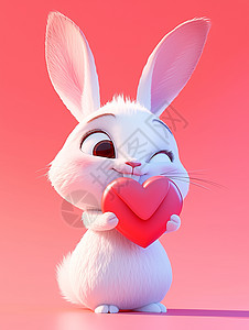 抱着红心的可爱卡通卡通小白兔高清图片