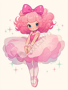 穿着粉色蓬蓬裙头的可爱卡通小女孩图片