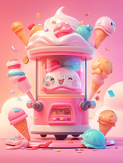 粉色美味可爱的立体卡通冰激凌贩卖机图片
