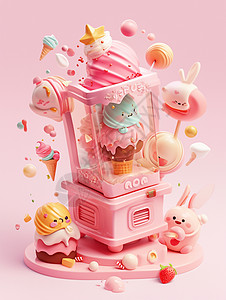 粉色可爱的立体卡通冰激凌贩卖机图片