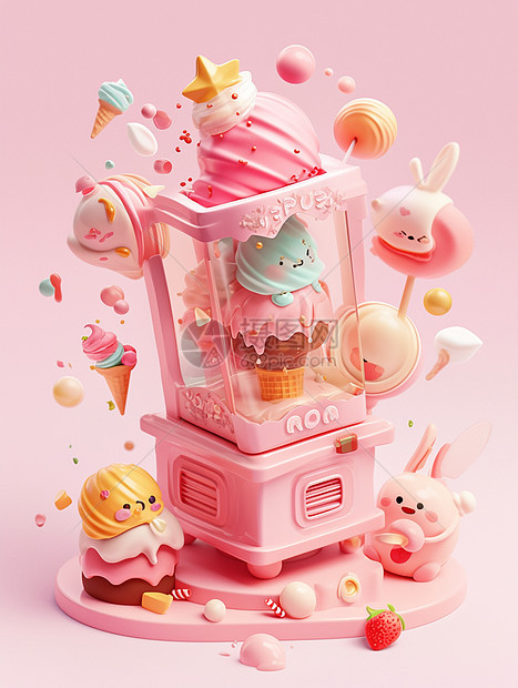 粉色可爱的立体卡通冰激凌贩卖机图片