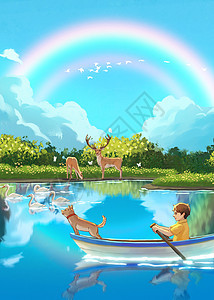 蔚蓝湖中心的小船竖图图片