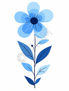 一枝蓝色清新漂亮的卡通花朵插画