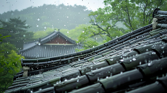 下雨窗边唯美的古风屋檐在流水背景