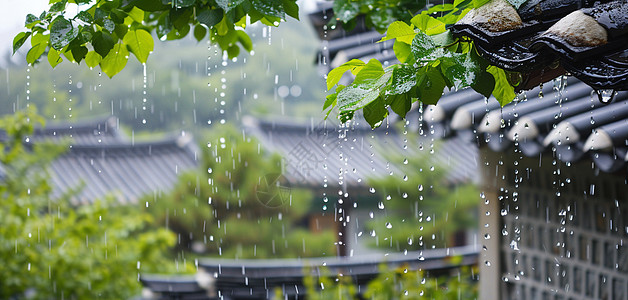 苏雨唯美的古风屋檐在流水背景