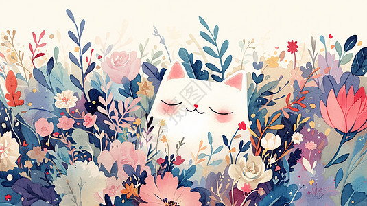 在花丛中可爱的小猫图片