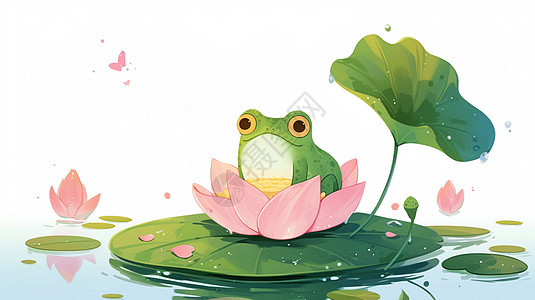 在荷花塘中一只可爱的小青蛙图片