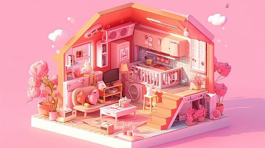 粉色系立体卡通房间图片