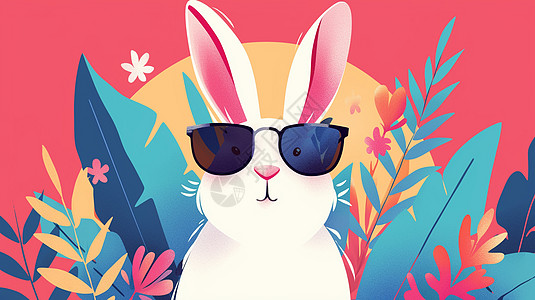 戴着墨镜帅气的卡通兔子图片