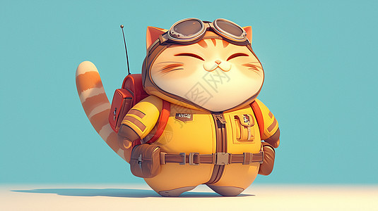 背着包的肥胖可爱的卡通小猫图片