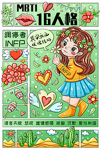 MBTI十六型人格之调停者INFP竖版插画图片