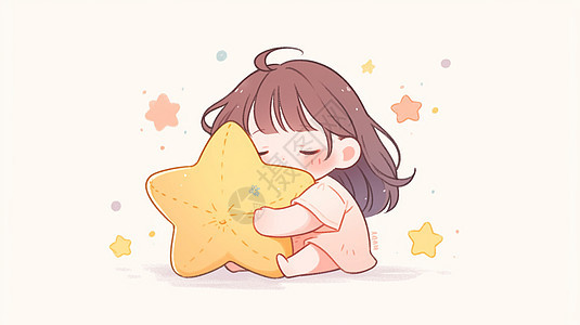 抱着黄色大星星的卡通小女孩图片