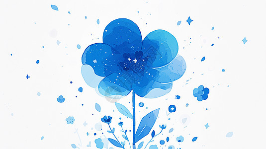 梦幻蓝色唯美的卡通花朵图片