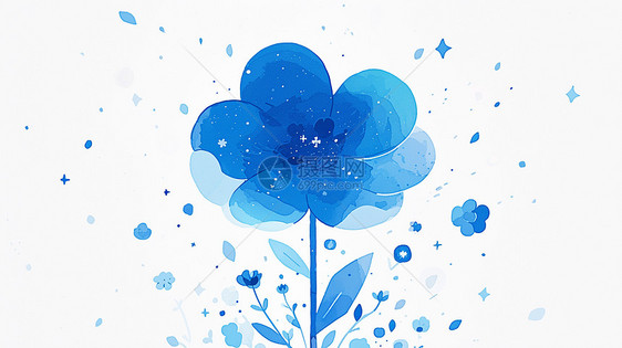 梦幻蓝色唯美的卡通花朵图片