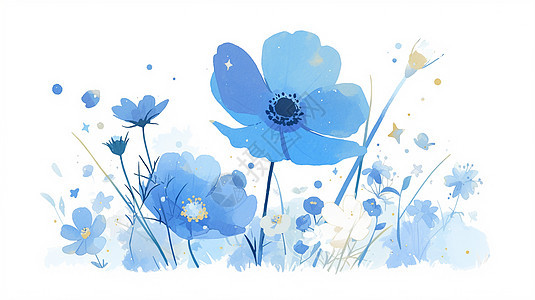 梦幻唯美蓝色的卡通花朵图片