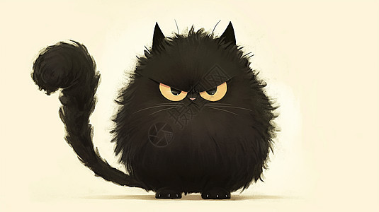 毛茸茸生气的卡通黑猫图片