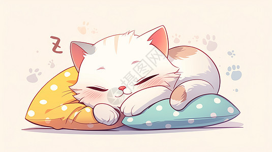 趴在枕头上 的可爱卡通小花猫图片